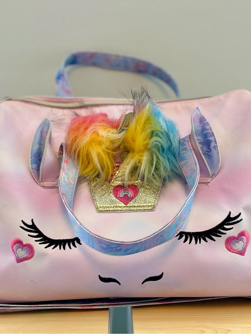 Under One Sky Pink Unicorn Bag with Rainbow Faux Fur Mane